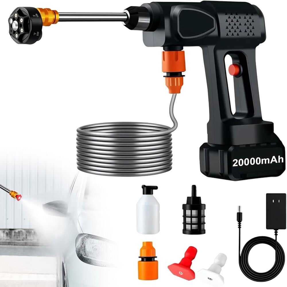 Portable Cordless Pressure Washer 20000mAh Battery 6-in-1 Nozzle for Car